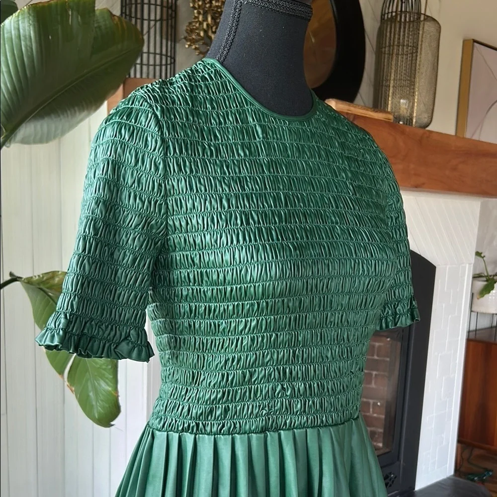 ZARA Green Faux Leather Smocked Peplum Top - Picture 5 of 13